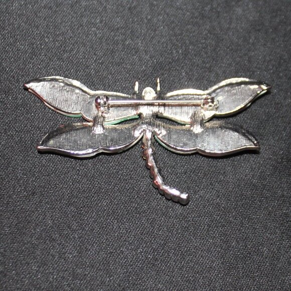 Vintage Abalone Dragonfly Brooch w/Rhinestones - Picture 9 of 9